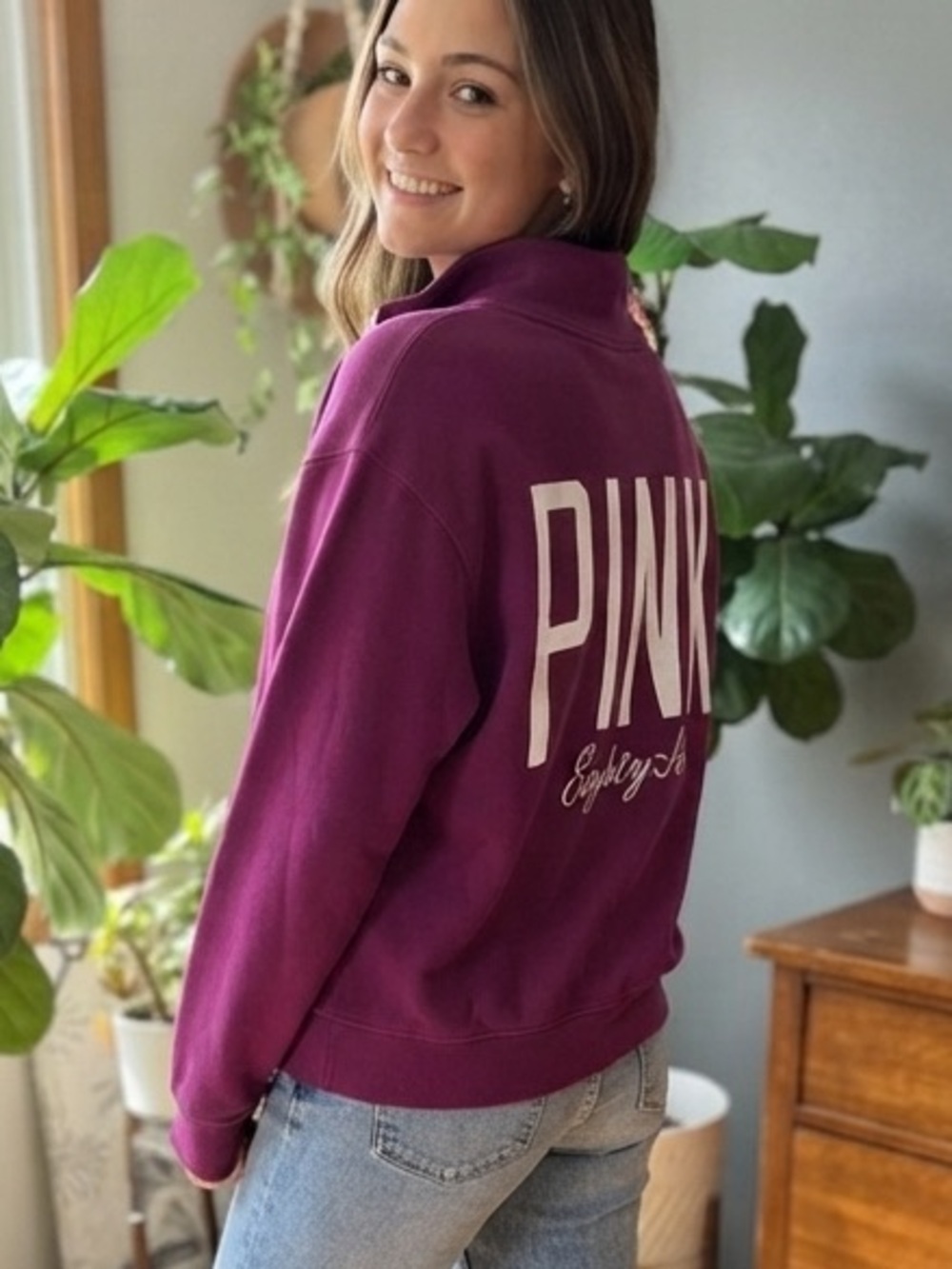 Victoria’s Secret Pink Purple Zip Pullover Embroidered Size L